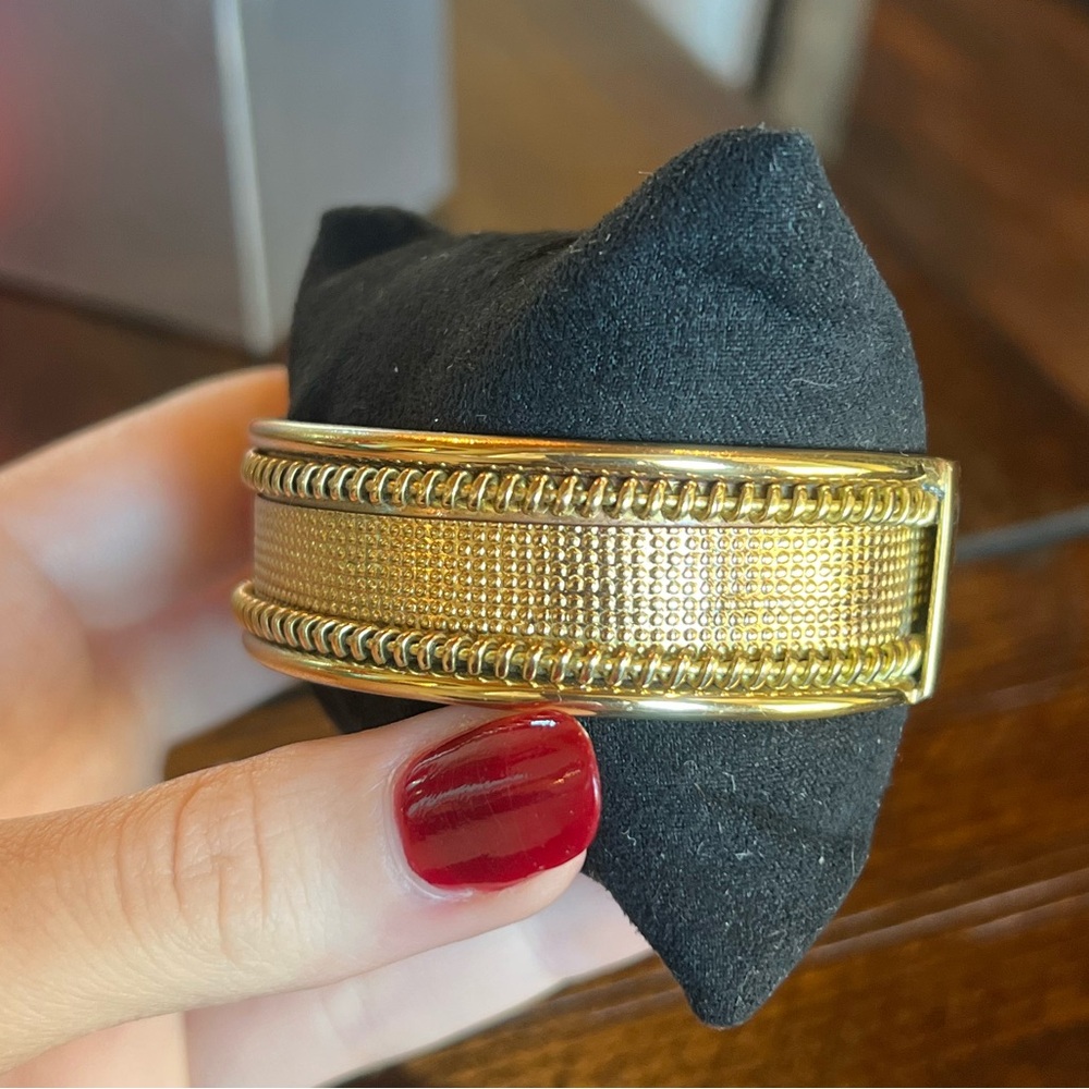 Rustic Cuff Gold Bangle Bracelet - Picture 2 of 3